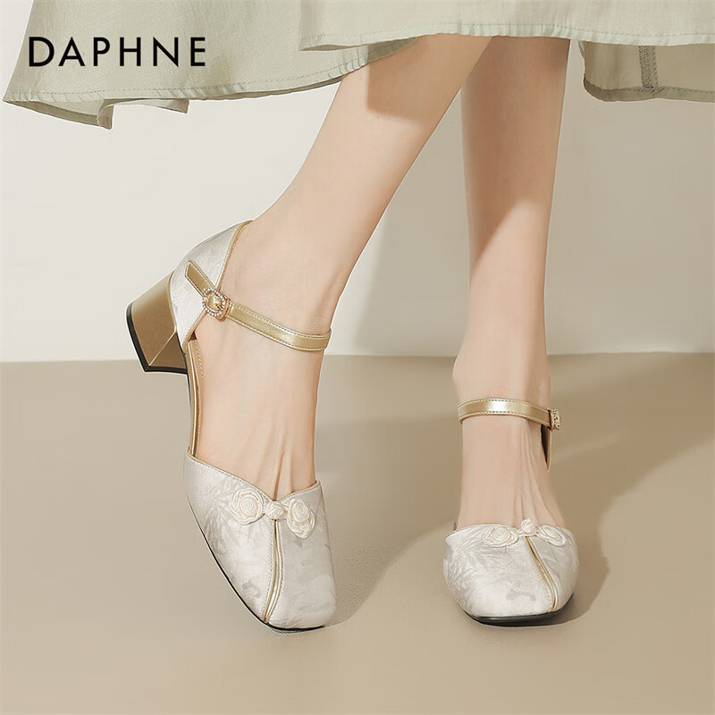 Женские босоножки DAPHNE, бежевые, размер 37, на массивной платформе, с ремешком на щиколотке, в китайском стиле