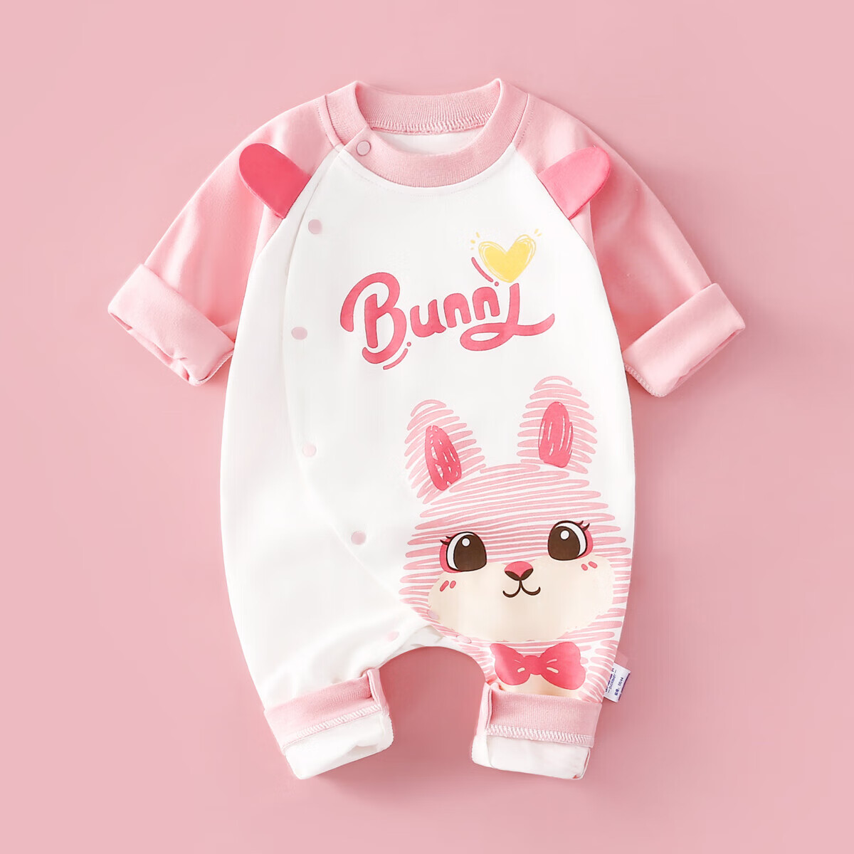 DUOXILUK Baby Spring Romper, Newborn Clothes for Boys And Girls, All-Season Long-Sleeve Bodysuit, Pink Striped Rabbit Pattern, 73cm