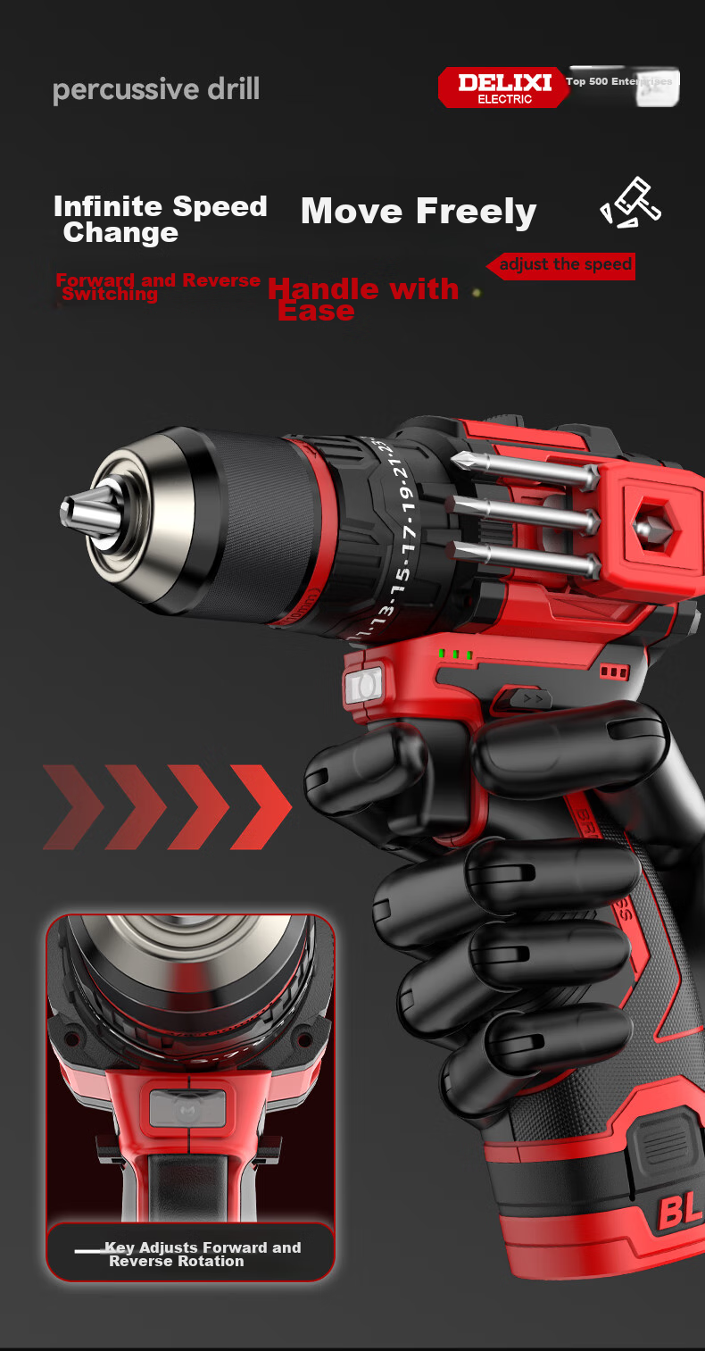 DELIXI ELECTRIC Electric Drill, Lithium Battery Drill, Electric Screwdriver, Household Rechargeable Hand Drill, Electric Screwdriver, Impact Drill, 4.0 Dual-Speed 13
