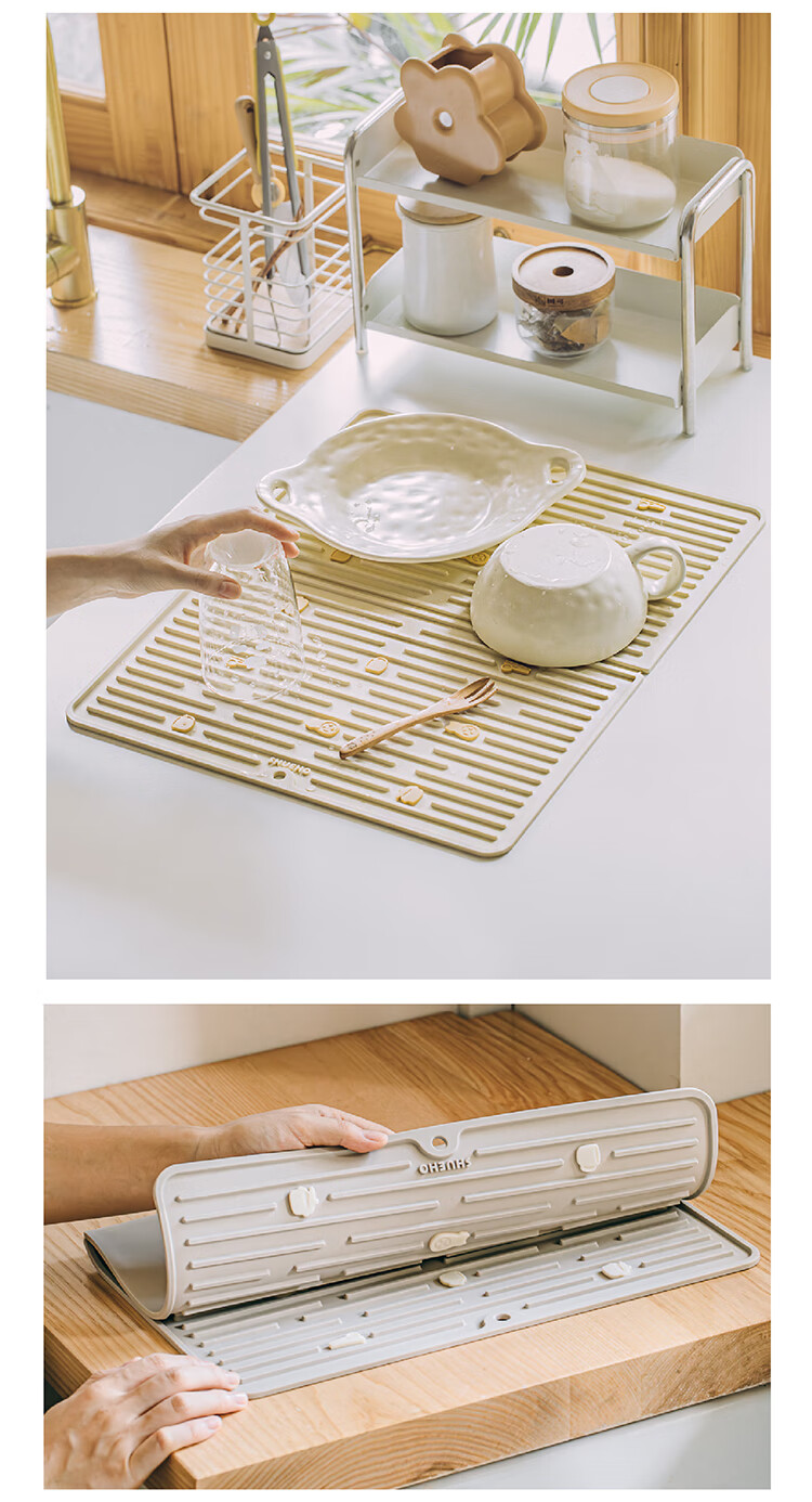 Shuke Orange Cat Draining Mat, Kitchen Silicone Bowl And Chopstick Mat, Absorbent Tabletop, Hand Washing Storage, Heat-Insulating Draining Curtain, Gadget 20