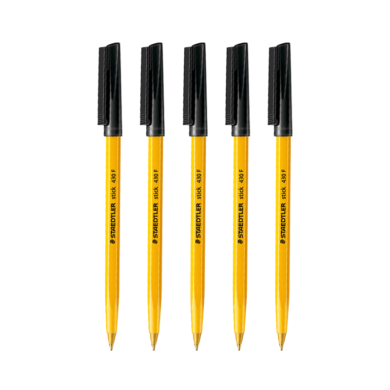 STAEDTLER 0.5mm Ballpoint Pen, Large Capacity Full Copper Tip Retractable Pen, Student Exam Writing Office Use Student Gift Back-To Essential Black 5 Pcs 430F-9