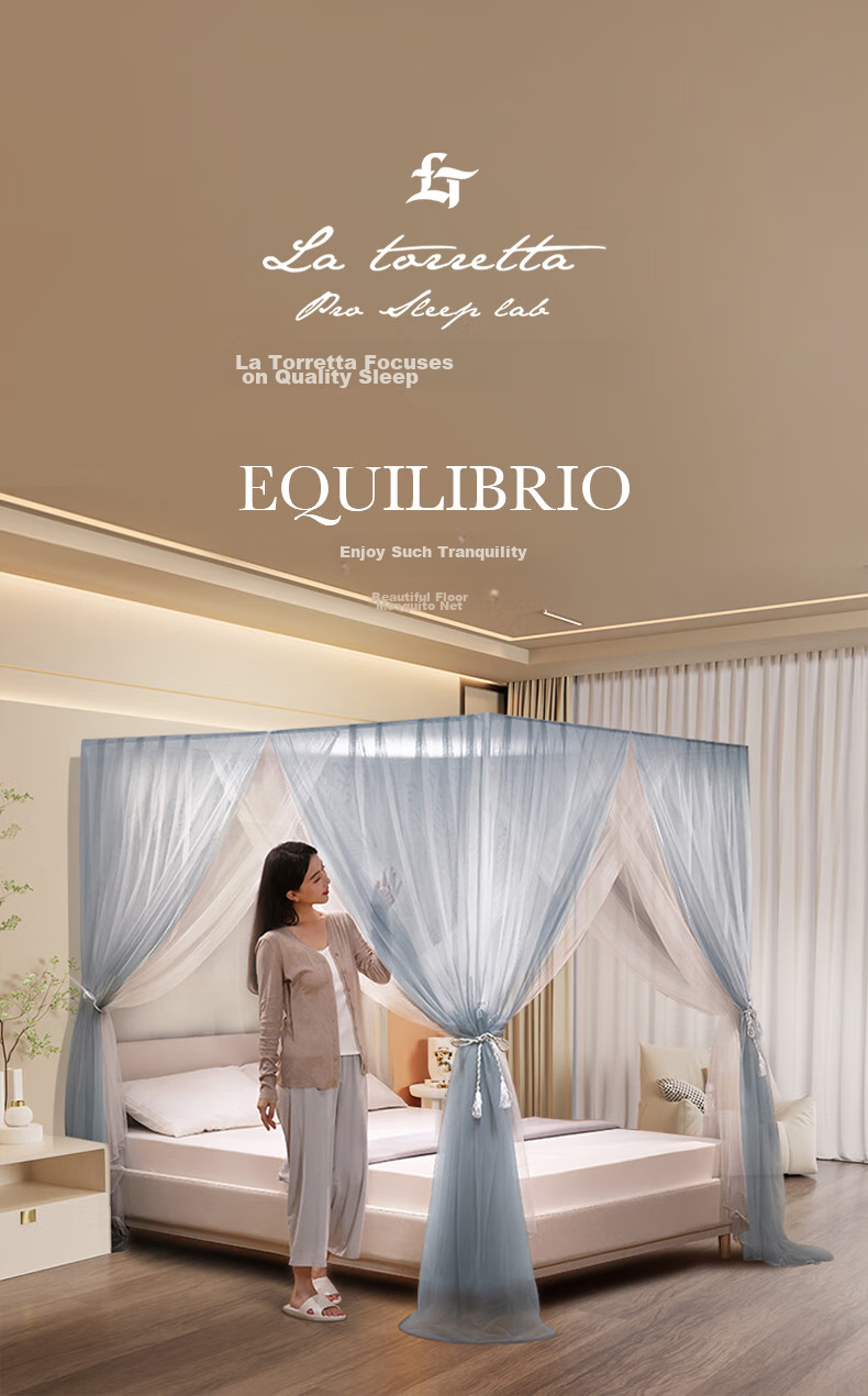 La Torretta Luxury Double-Layer Floor Mosquito Net, Width 1.8 × Length 2.0m - Clear Blue 1