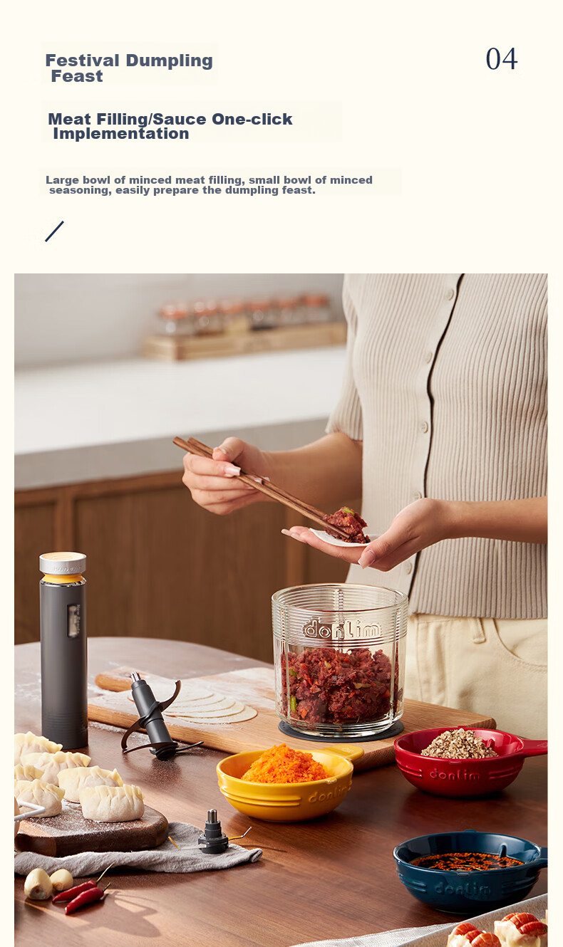Donlim DL-5028 Bamboo Green Multifunctional Meat Grinder Food Processor Garlic Peeler Powder Grinder Storage Set 11