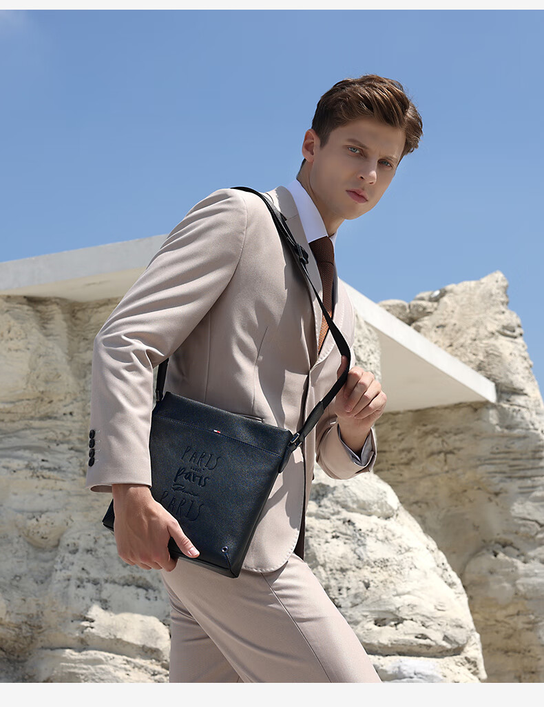 ELLE HOMME Business Men's Shoulder Bag, Top-Grain Leather Fashion Crossbody Bag, Large Capacity Vertical Men's Bag 01941 Blue Birthday Gift for Boyfriend 3