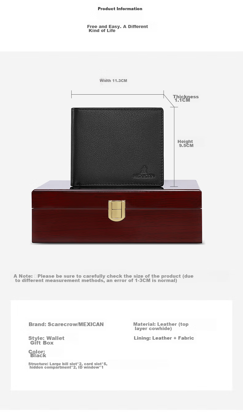 MEXICAN Men's Short Wallet, Top-Grain Leather, Lightweight And Soft Card Holder, High-End Gift Box, Birthday Present for Men And Fathers 9