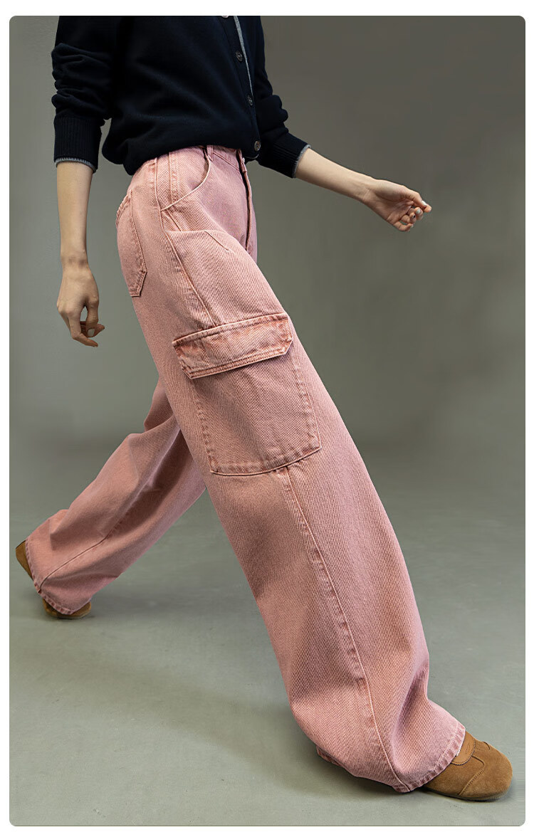 Dme [Sweet Cool Mountain Style] Spring And Autumn Asute-Dyed Nostalgic Multi-Pocket Wide-Leg Cargo Pants for Women, Denim Jeans 7