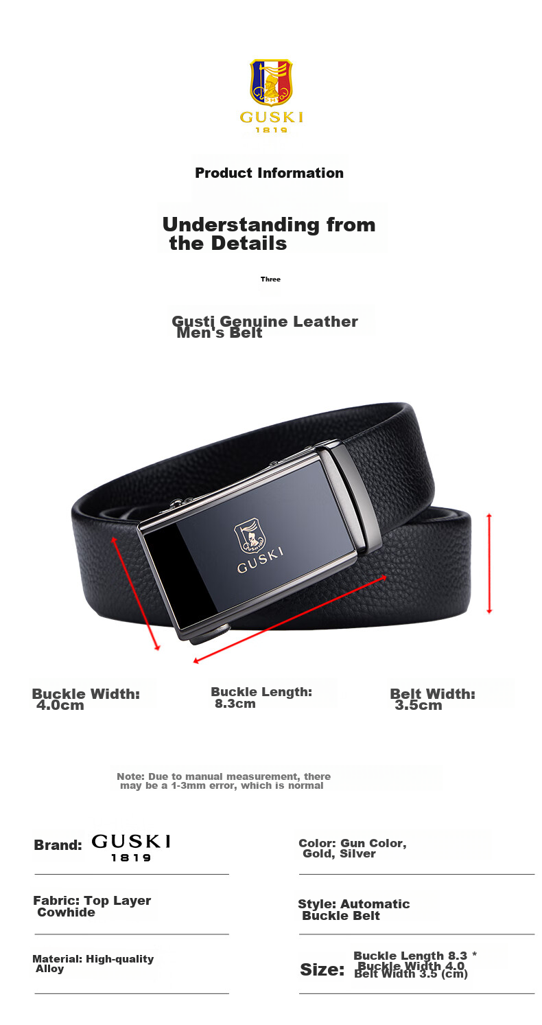 GUSKI Brand Men's Leather Belt with Automatic Buckle, Practical Gift Box, Birthday Present for Boyfriend Or Husband 10