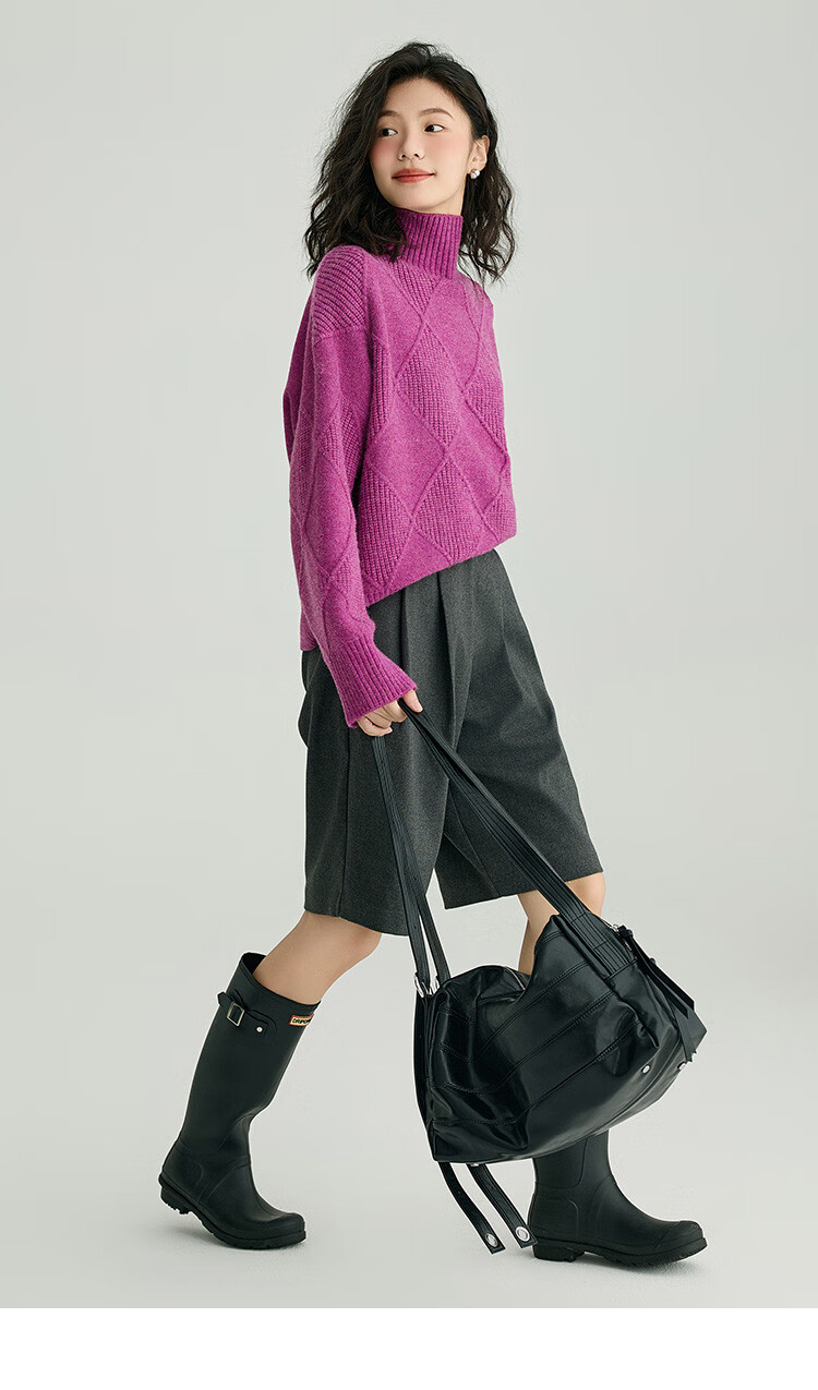 Demana Slightly Drunk Knitwear Stylish Diamond Pattern Slim Fit Sweater for Women Purple Red S 10