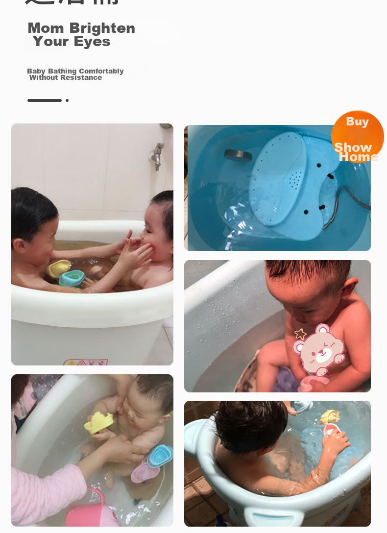 Rikang Bathtub, Baby Bathing Basin, Children's Bathtub, Bathtub with Free Stool, Blue, X1001-1 5