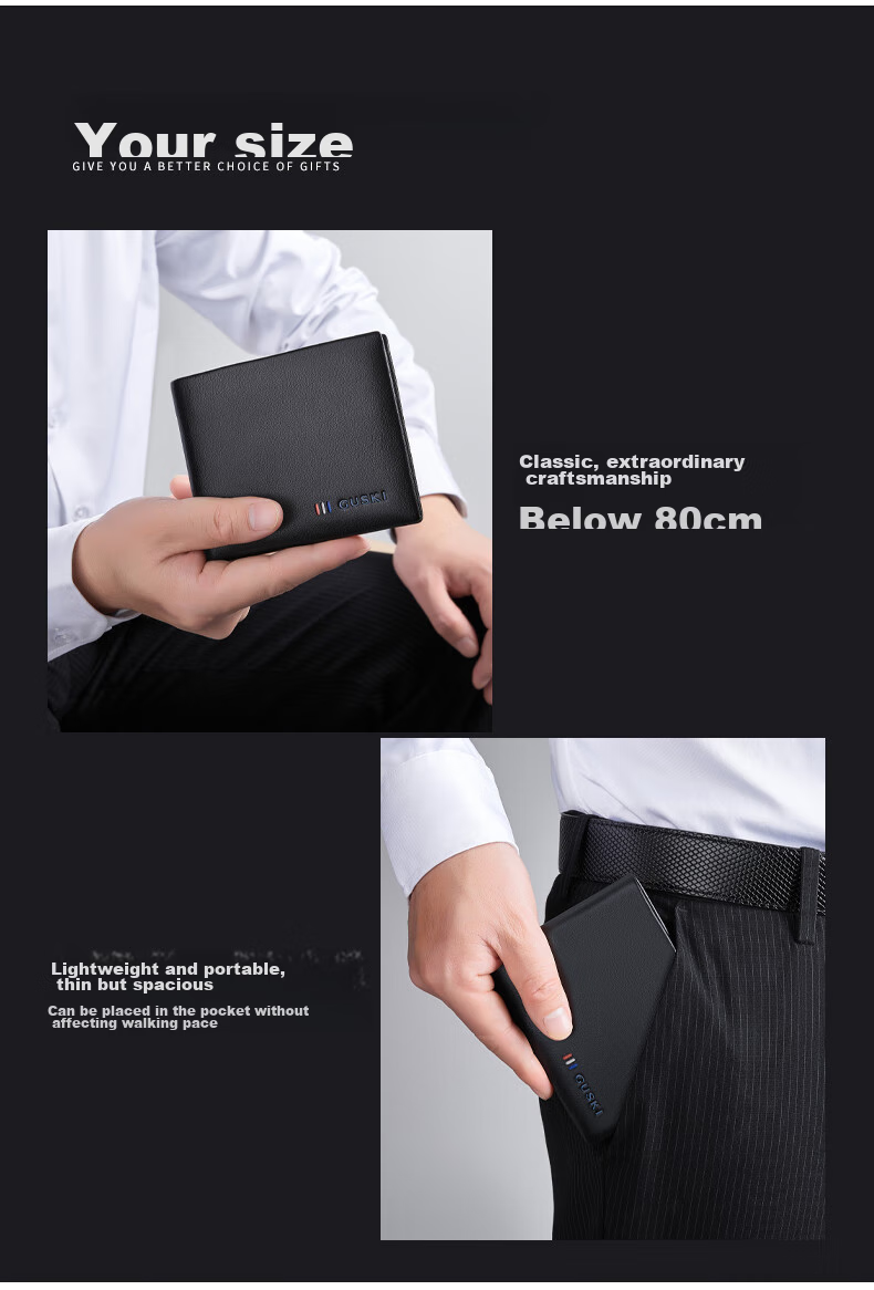 GUSKI Brand Men's Wallet, Short Genuine Leather Billfold, Practical Gift Box, Birthday Present for Boyfriend Or Husband 5