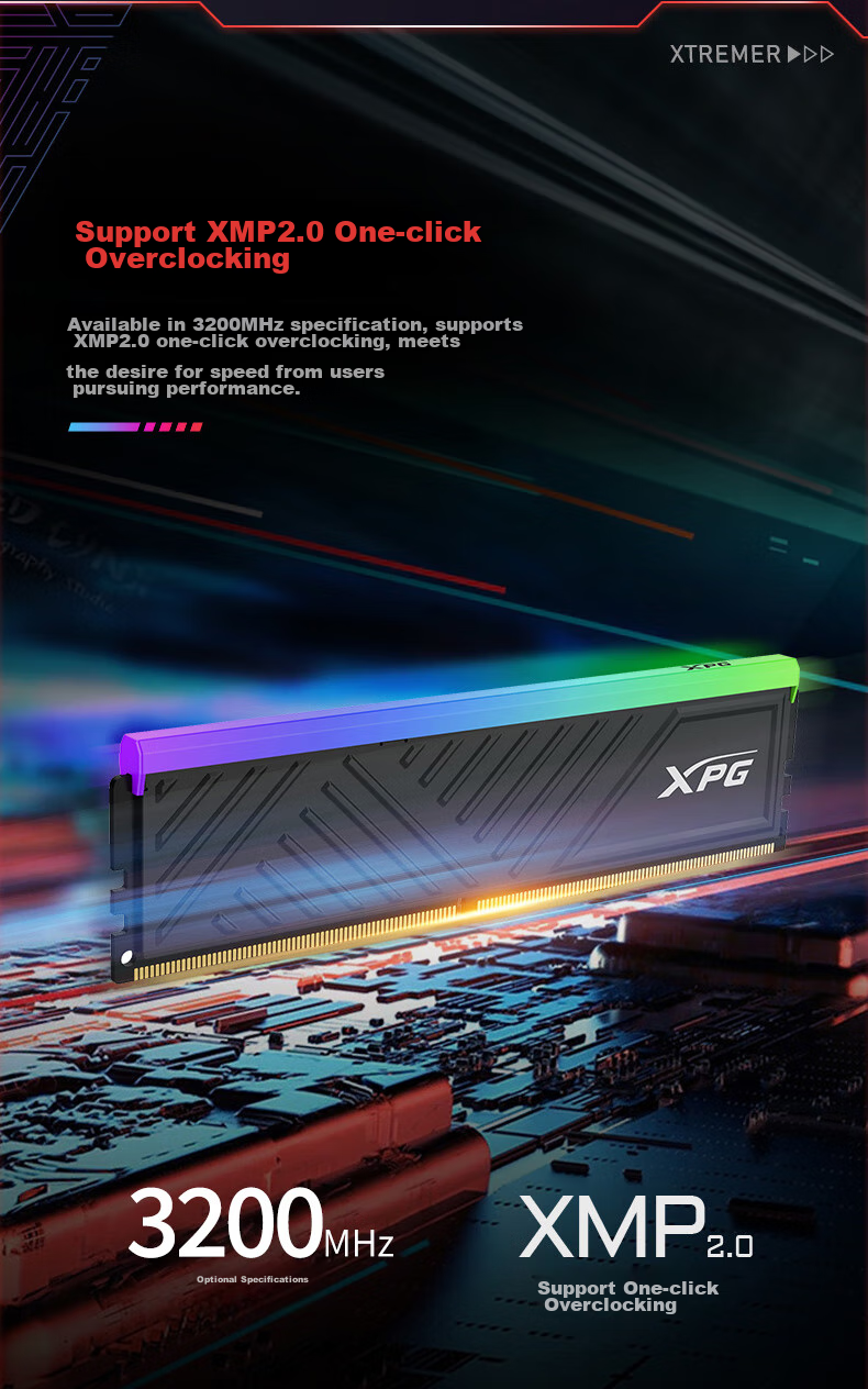 ADATA, 32GB (16GB*2) Kit, DDR4 3600MHz, Desktop Memory Module, XPG Longyao D35G, Black Gaming RGB RAM 2