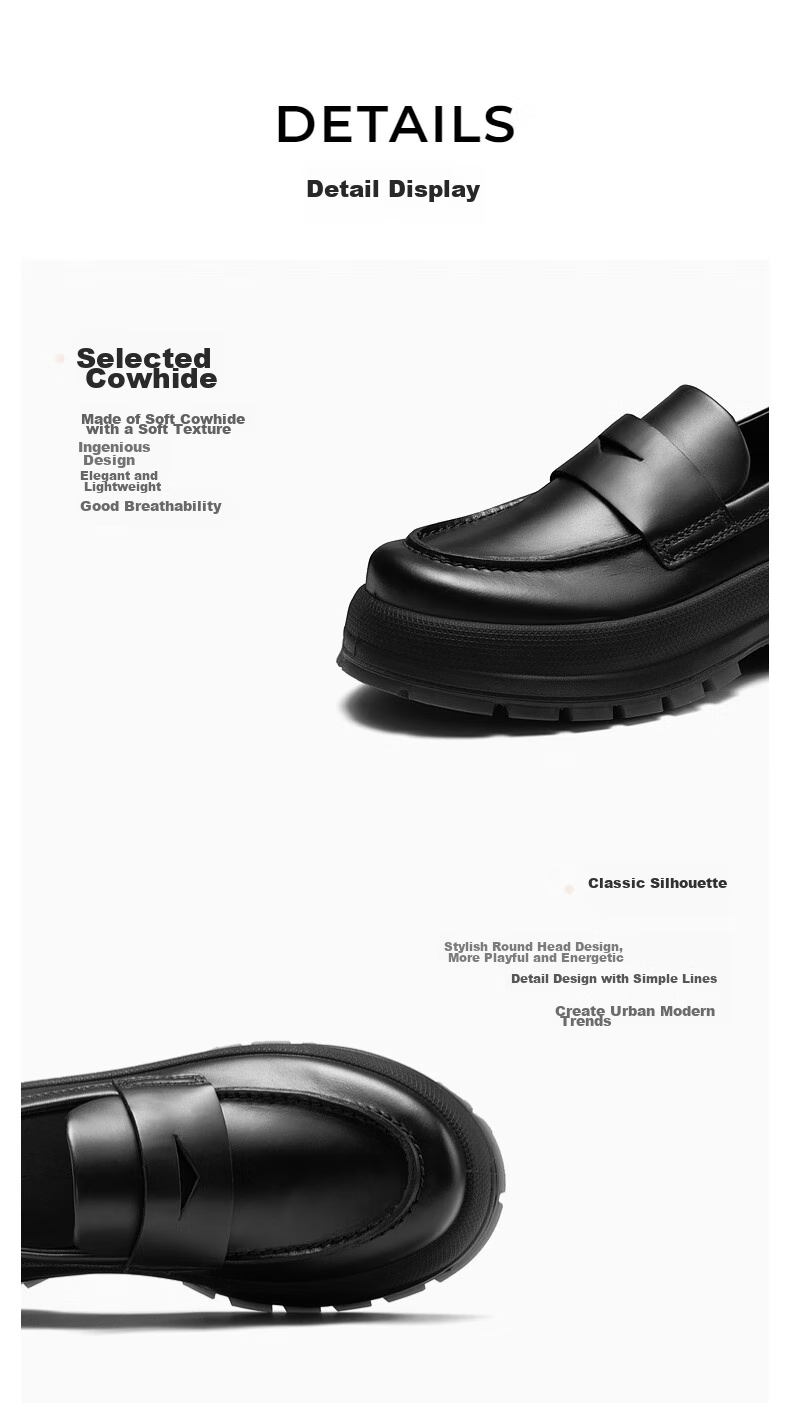 ECCO Loafers, Fashionable Thick-Soled Heightening Casual Leather Shoes for Women, Zunji 30 Women's Shoe Series 220723, Black, Size 37 2