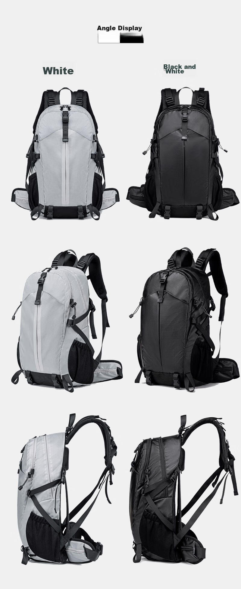 WEWOO Outdoor Hiking Backpack, Lightweight Rucksack, Professional New Model, Large Capacity, Travel Sports Waterproof Nylon, White 22