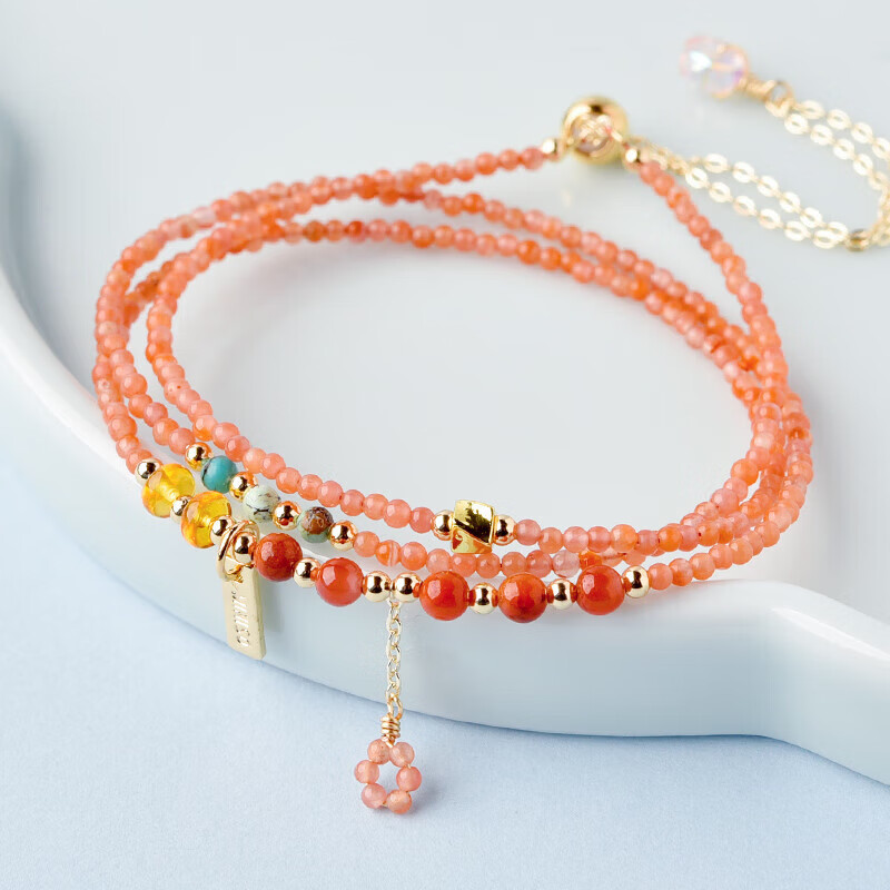 Lingfei South Red Agate Crystal Multi-Layer Rice Bead Stackable Turquoise Bracelet Necklace for Women Qixi Valentine's Day Gift with Certificate