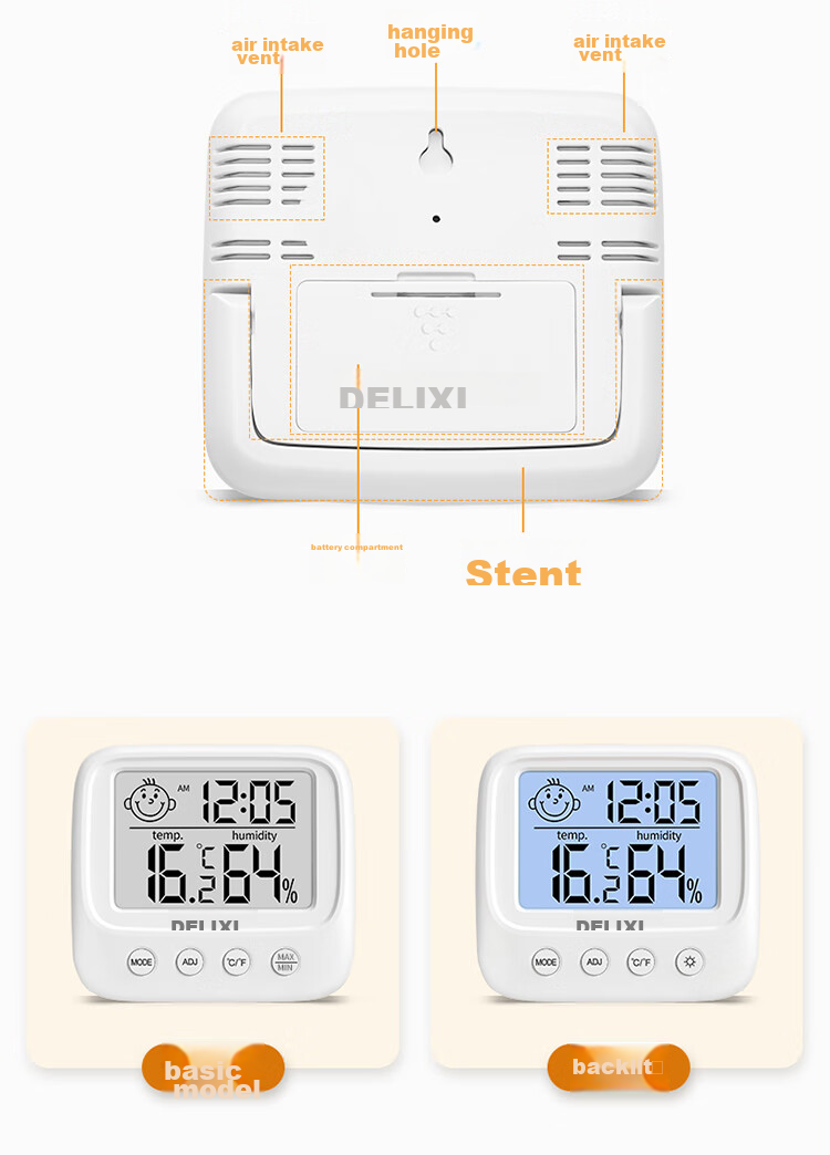 DELIXI ELECTRIC Home Indoor Thermometer with Smiley Face Backlight, Baby Room Electronic Digital Temperature And Humidity Meter, Temperature Gauge DM-1002 13