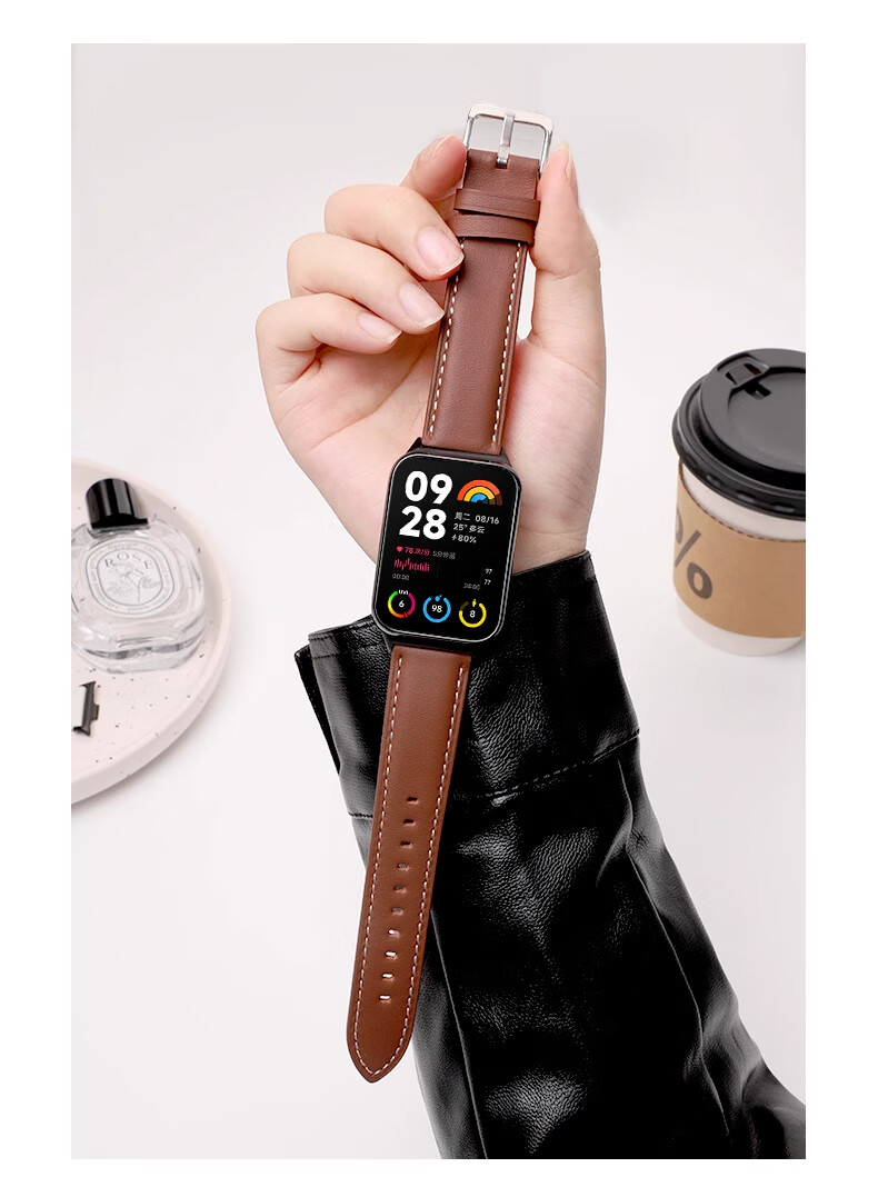 CHENSONG Compatible with Xiaomi (MI) REDMI Watch 6/5 Strap, Xiaomi Bracelet 9Pro/8Pro Strap, Leather Redmi Watch 5e Sim Strap, Quick-Release Metal Wristband, Black 2