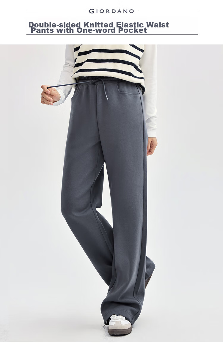 Giordano Women's Sweatpants, Flowy Glutinous Rice Pants with Straight Pockets, Elastic Waist Soft And Chewy Long Pants 05414854 3