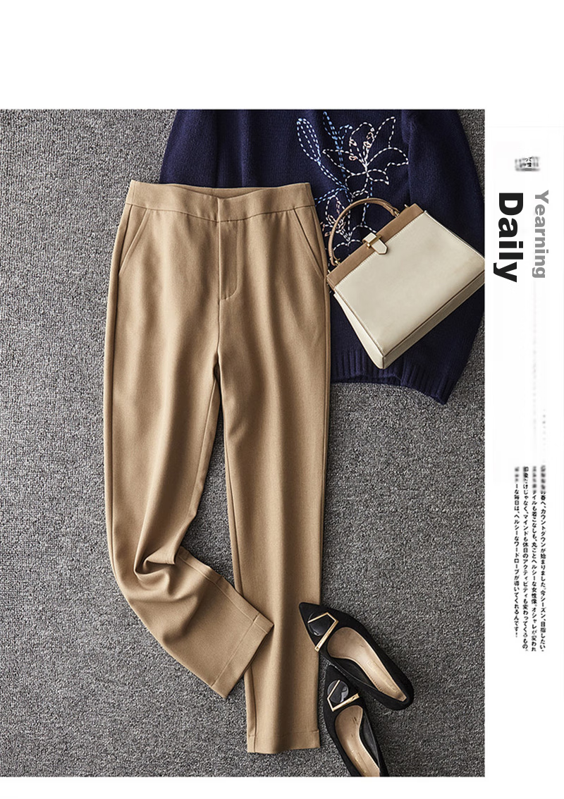 Dme Cropped Pants for Spring And Autumn, New Straight-Leg Suit Pants with Fake Pockets, Casual Trousers for Women, Khaki, S 39