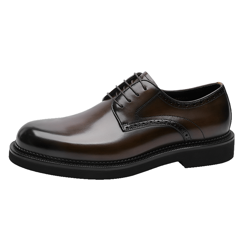 Goldlion Men's Shoes, Business Formal Leather Shoes, Banquet Wedding Shoes, Color-Fading Craftsmanship, Retro Derby Shoes G521330064CCA Brown Size 43