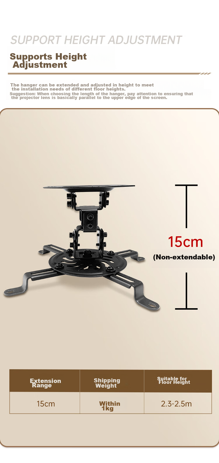 Jiangshi (JORS) Projector Mount, Thickened And Reinforced, Adjustable Angle, Weight Capacity 13KG, Suitable for Epson TW6280T, Panasonic, BenQ, Bracket, Black, 15CM 7