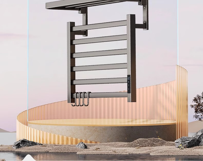 Baihan Electric Heated Towel Rack, Carbon Fiber Heating, Bathroom No-Drilling Electric Heating Towel Rack, Drying Rack 6