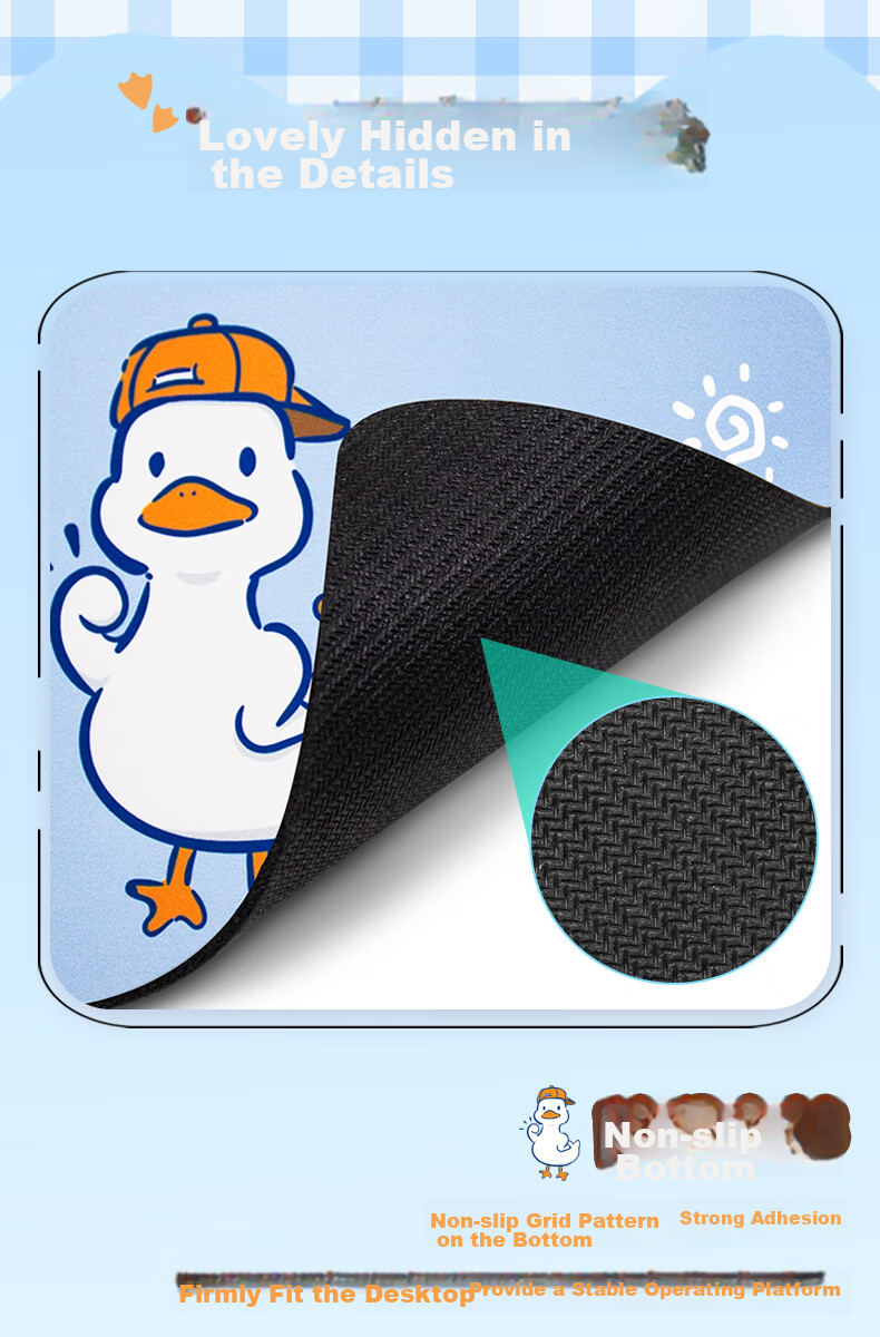 EXCO Work Hard Mouse Pad, Small Size for Girls, Anime Fans, Mini Lockable Edge, Cute Cartoon Design, Laptop Desk Pad, Washable, Add-On Item, 9441 5