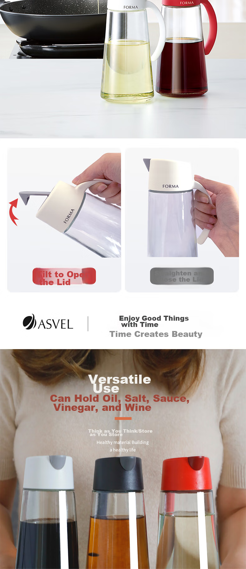 ASVEL Glass Oil Bottle, Kitchen Oil Bottle for Soy Sauce And Vinegar Seasoning, Condiment Bottle, Food-Grade with Lid Cover, 160ml 5