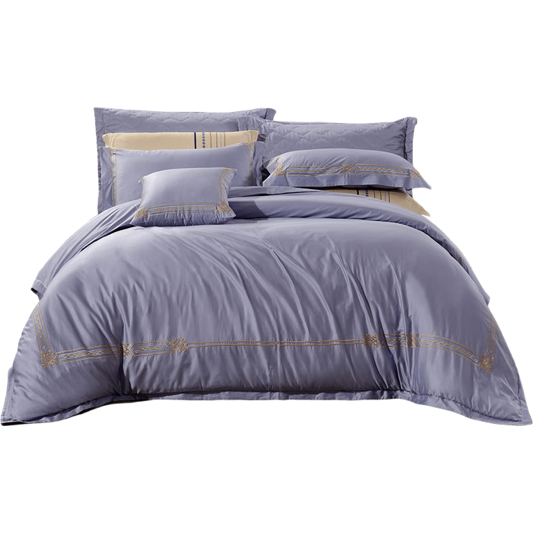 FUANNA 60S Satin Pure Cotton Four-Piece Bedding Set, High Thread Count Embroidered Pure Cotton Bedding Set for Double Bed, Duvet Cover 230*229cm