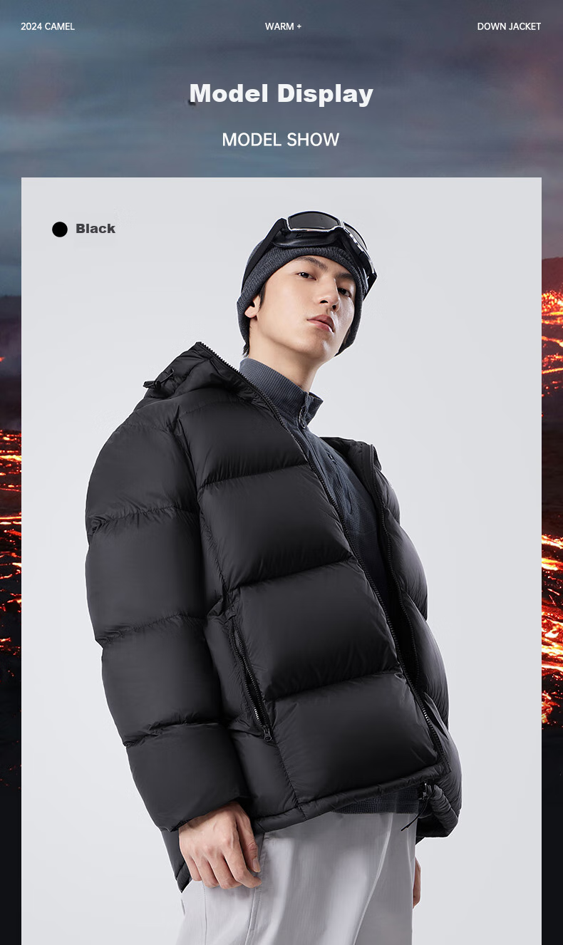CAMEL Flame Mountain down Jacket for Men And Women, Urban Light Outdoor Thickened Cold-Resistant Puffer Coat Winter Outerwear 24