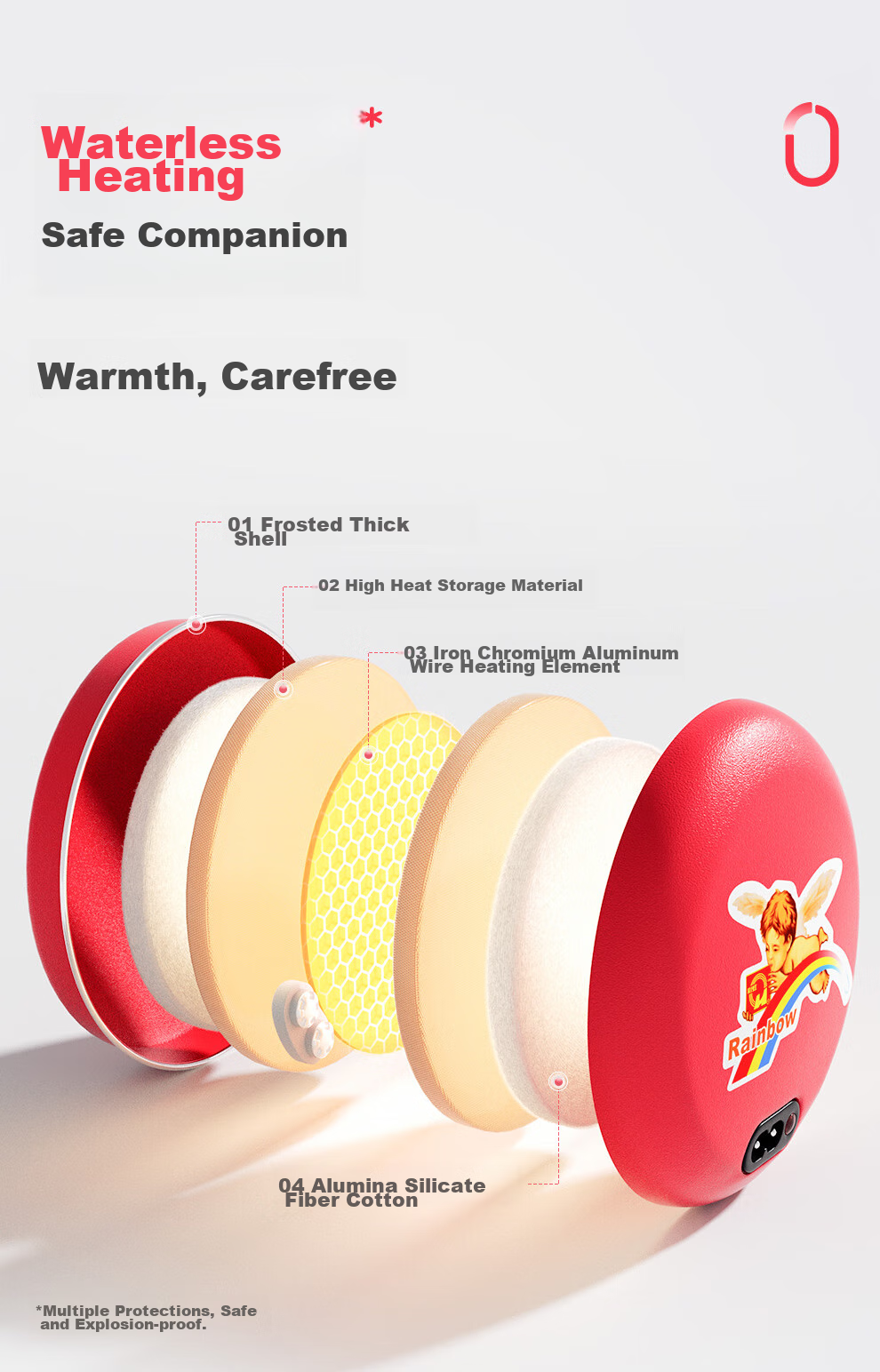 RAINBOW Hand Warmer, Electric Hand Warmer, Foot And Body Warmer, Rechargeable (Medium Size), Red 7