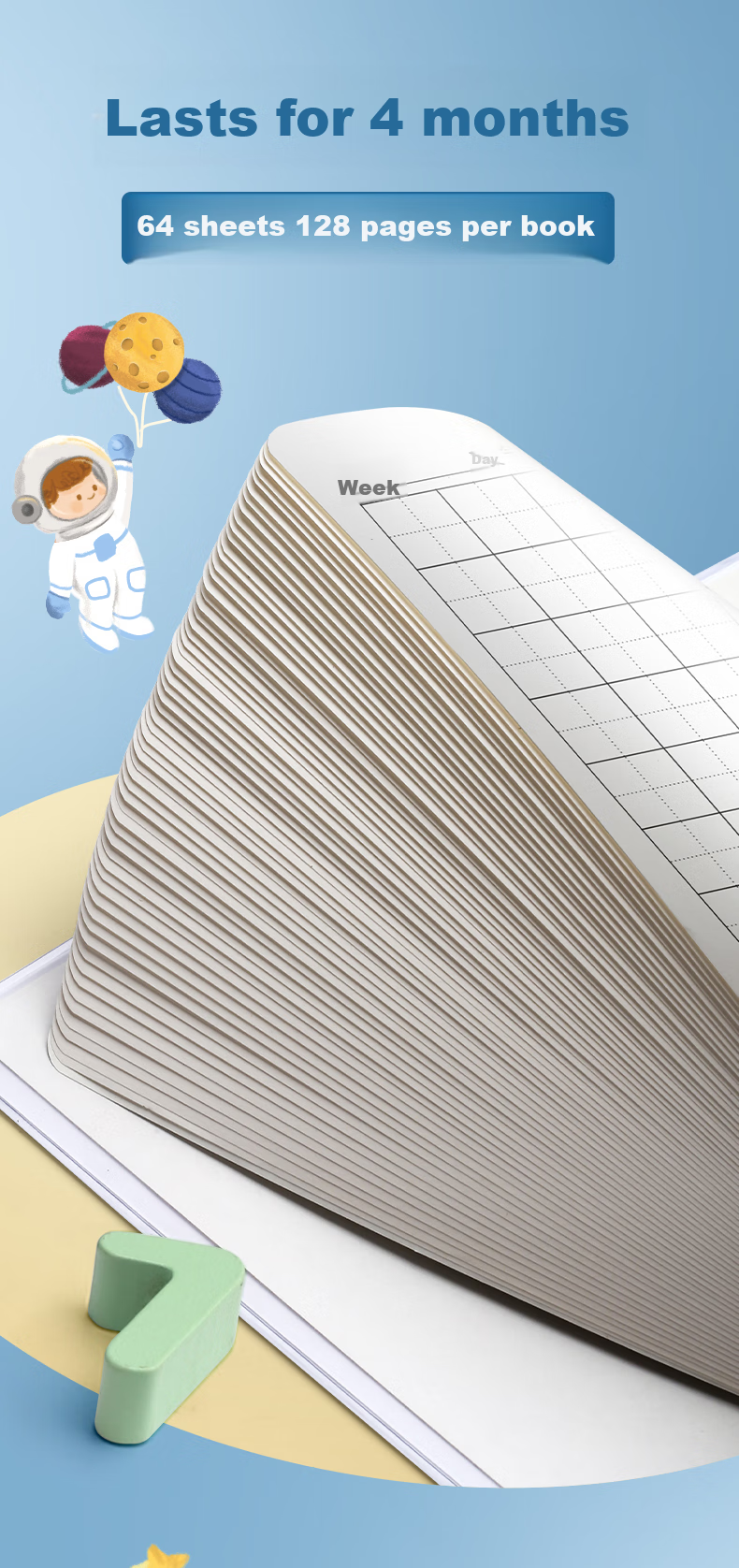 Jinzhi 4 Honda Grid Diary/Space Adventure Elementary School Student Glue-Bound Children's Notebook Writing Book First Grade Second Grade Third Grade Weekly Journal Notebook Elementary School Chinese Language Notebook 11