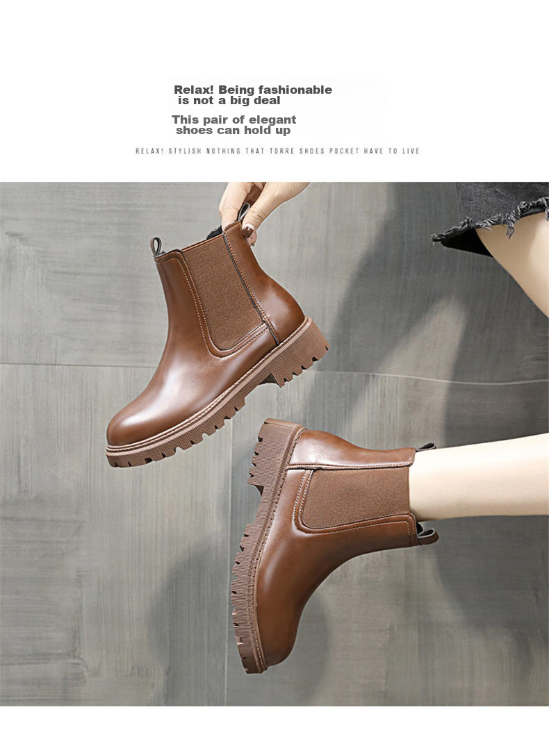 CARTELO Women's Martin Boots, Autumn And Winter Short Boots, Thick-Soled British Style Chelsea Boots for Women, 1409 Brown, Size 37 14