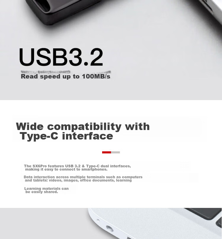 Lenovo 64GB Type-C USB3.2 Dual-Interface Metal Cap Dustproof Shockproof Mobile Flash Drive SX6Pro Series Gunmetal Color 4