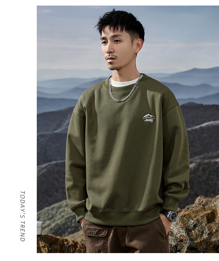 JEEP Spring And Autumn Round Neck Sweatshirt for Men, Loose Casual Sports High-End T-Shirt Top Outerwear 26