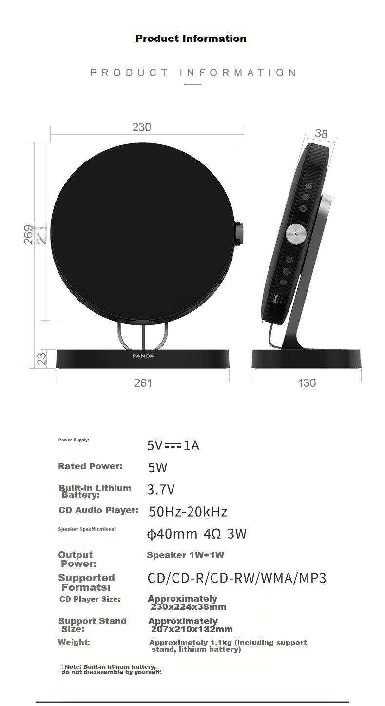 PANDA CD-63 CD Player, Bluetooth Speaker All-In Album Player, High-Quality Audiophile-Grade Disc Player, Wall-Mounted Dual-Use Speaker 9