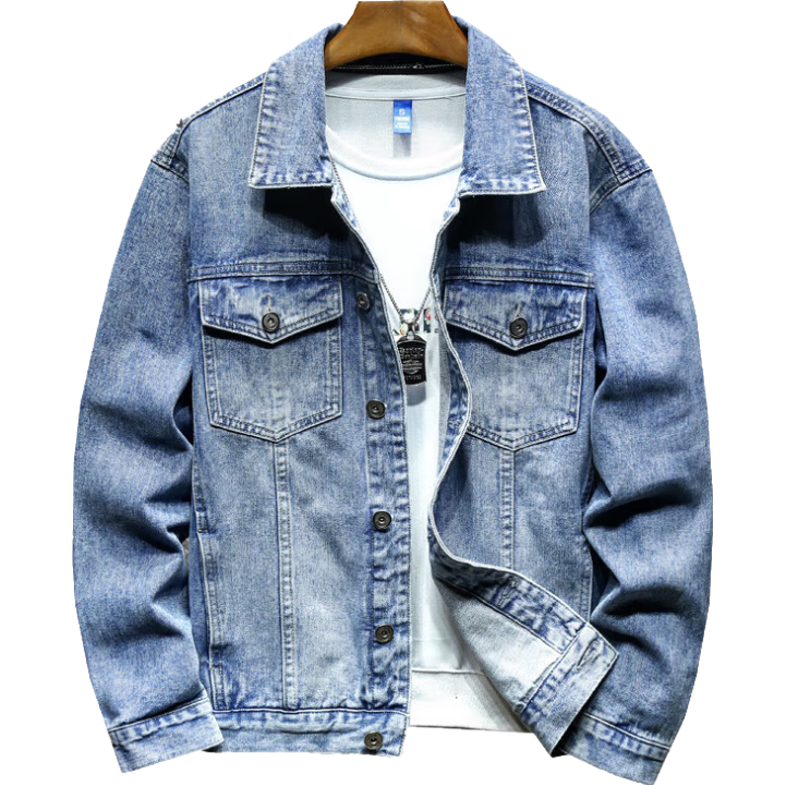 Pierre Cardin Jacket for Men, Spring And Summer Versatile Embroidered Lapel Casual Denim Coat, EPBLY6017, Light Blue, Size L