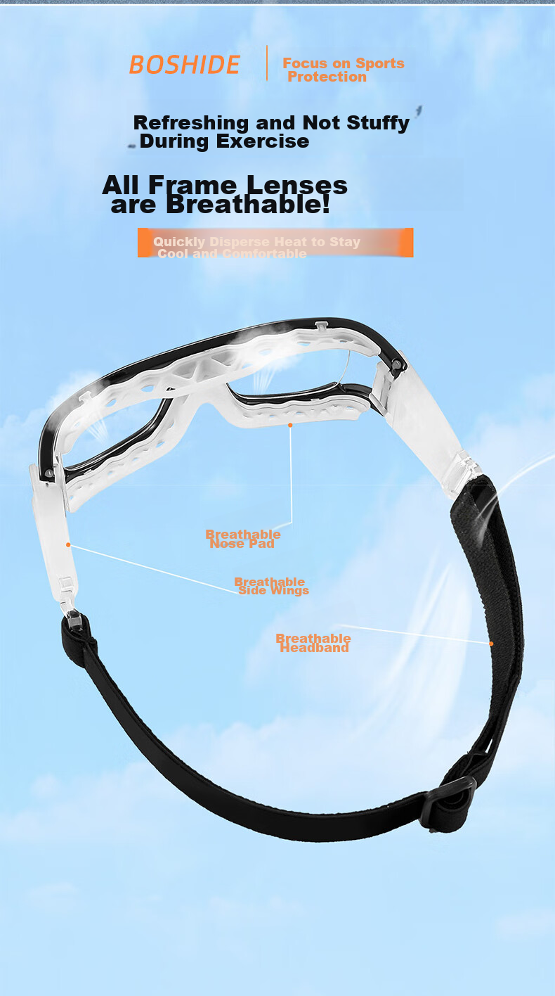 Boshide Basketball Glasses, Nearsighted Glasses, Sports Goggles for Men And Women, Can Be Fitted with Prescription Lenses, Black, No Prescriptio 7