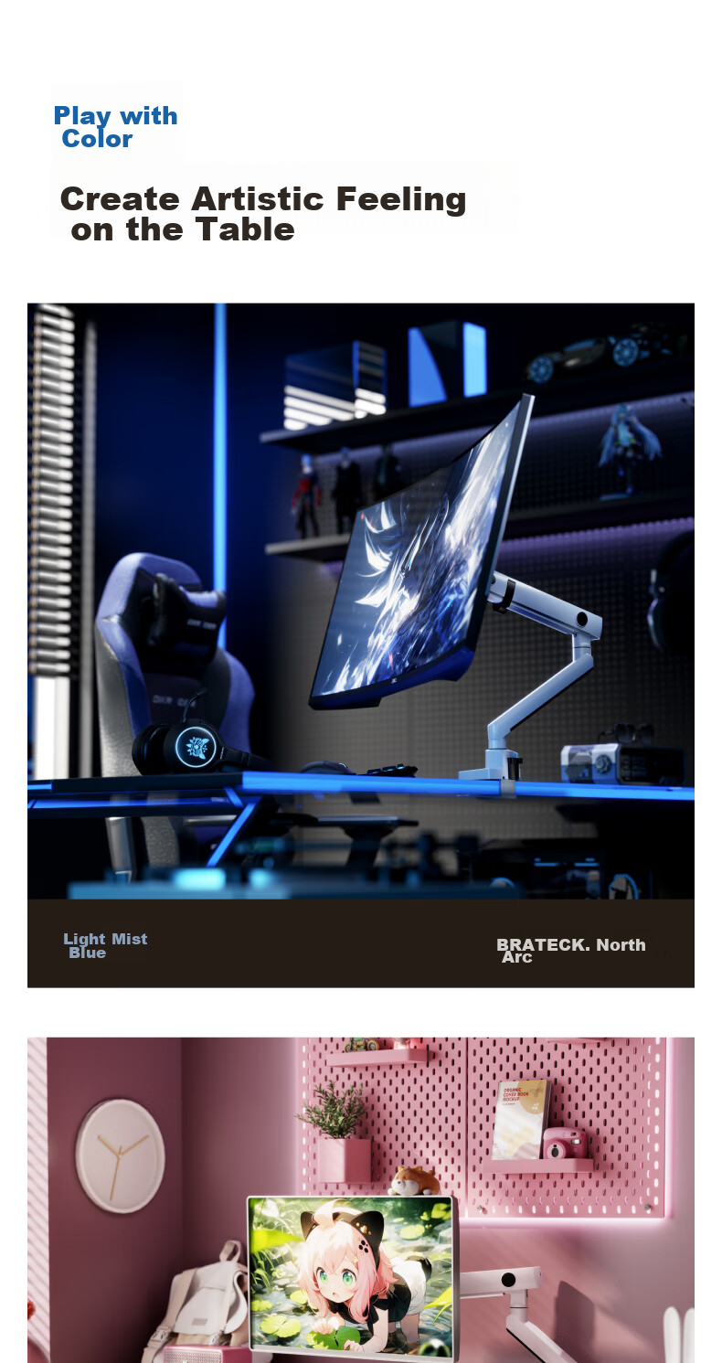 Brateck Beihu Monitor Stand, Mechanical Arm, Computer Desk Clamp Base, Heavy-Duty Screen Riser E500 Blue 17-40 Inch, Suspended Arm Bracket 13