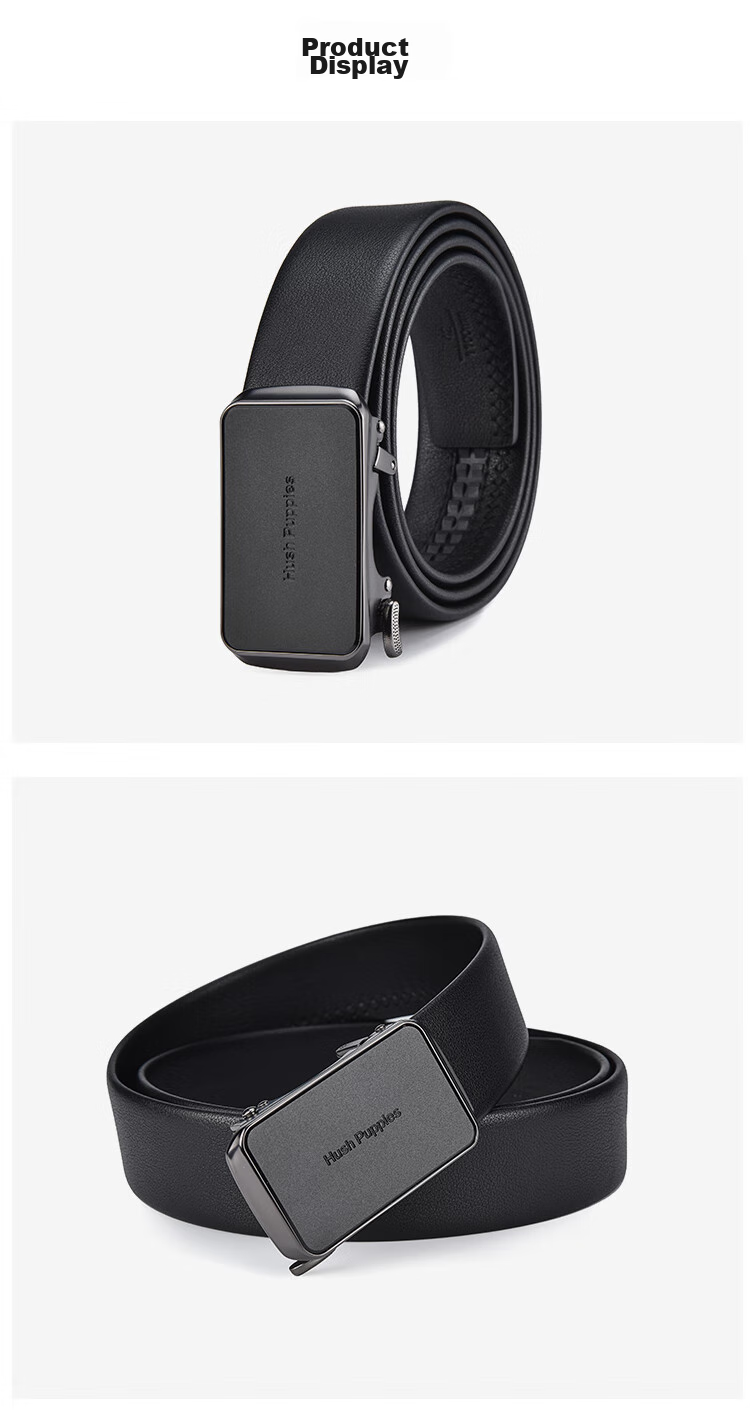 Hush Puppies Leather Belt for Men with Automatic Buckle, Business Casual Trouser Belt Gift Box Set Birthday Present for Boyfriend 10