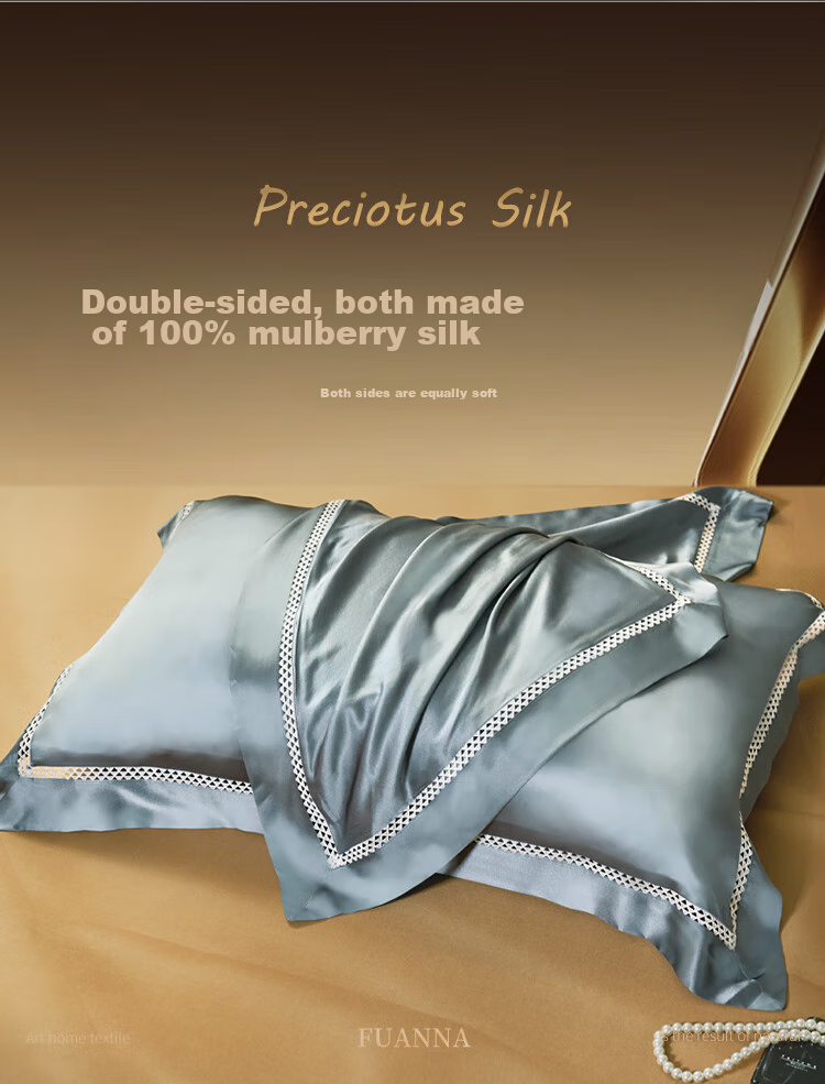 Fuanna Home Textile Pillowcase 19 Momme Silk Pillowcase Class A Silk Cotton Satin Single Pillowcase 74x48cm Kawhi Green 4