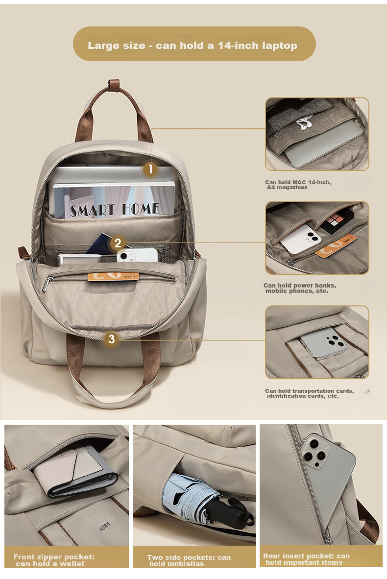 Laifu 14-Inch Laptop Bag, Women's Commuter Backpack, Large Capacity Schoolbag, Travel Backpack 5