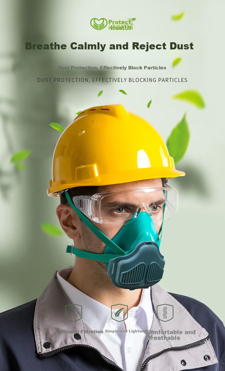 Baoweikang KN95 Dust Mask Breathable Welding Industrial Dust Protection Renovation Grinding Cement Coal Mining Face Mask Head-Mounted Filter Mask 8200 Silicone Mask 1 Set (With 1 Cotton Pad) 1
