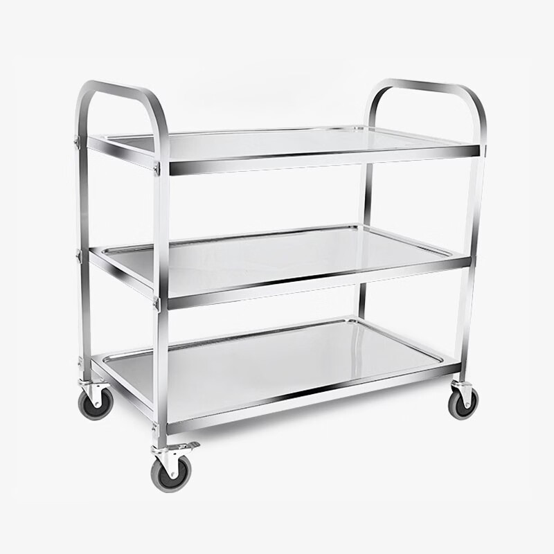 Quanshi Stainless Steel Three-Tier Food Serving Cart Dining Trolley Beverage Service Cart Push Bowl Collection Cart Cleaning Cart Commercial Kitchen Canteen Food Distribution Cart Large Size