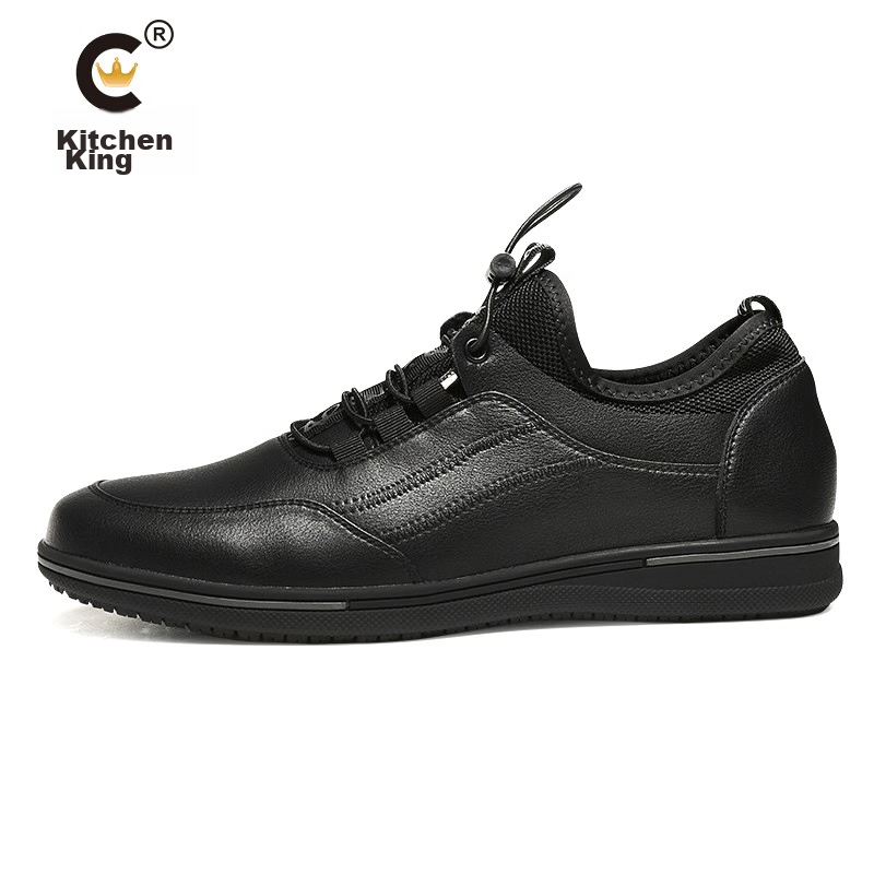 Chuwang Chef Shoes for Men, Non-Slip And Oil-Resistant Kitchen Work Shoes, Water-Repellent Casual Soft-Soled Leather Shoes with Laces C5003 Size 39