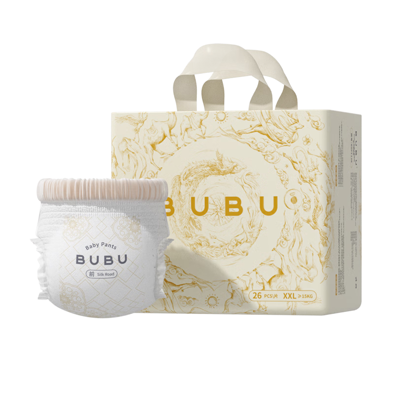BUBU Silk Road Pull-Up Diapers XXL Size 26 Pieces (14-17KG), Silk Protein Ultra-Thin Soft