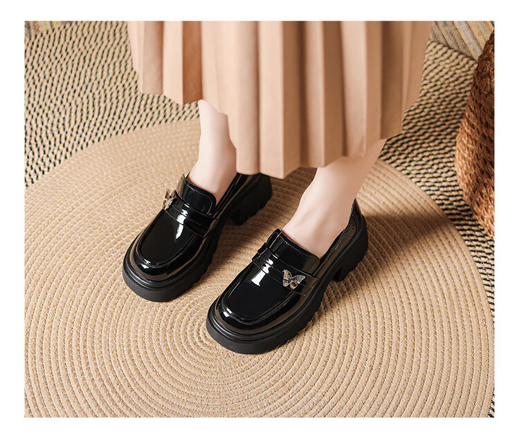 DAPHNE Thick-Soled Loafers for Women, Versatile And Fashionable Shoes, JK Academy Style Black British-Style Leather Shoes for Women, Black, Size 35 10