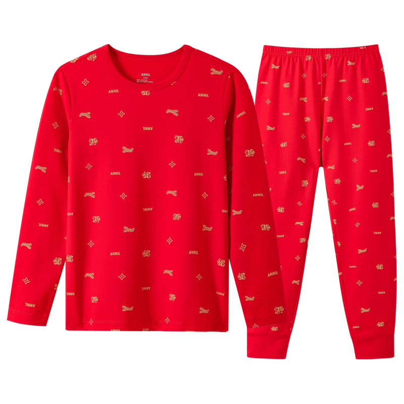 Annil Children's Clothing Set for Boys And Girls, Autumn Underwear Set, New Spring 2025 Collection, Red And Yellow Floral Pattern, 150cm
