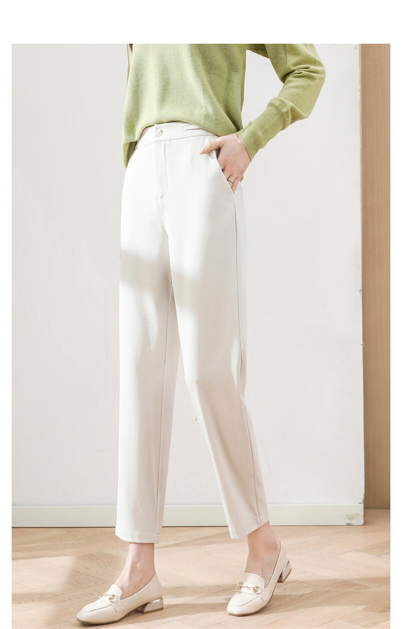 Dme Cropped Pants for Spring And Autumn, New Straight-Leg Suit Pants with Fake Pockets, Casual Trousers for Women, Khaki, S 54