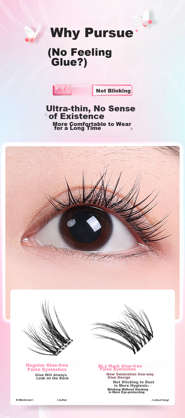 BLJ Glue-Free False Eyelashes, 32 Clusters, Natural Blooming Effect without Stems, Puffy Eyes, Beginner-Friendly, No Need to Remove, HD01 8
