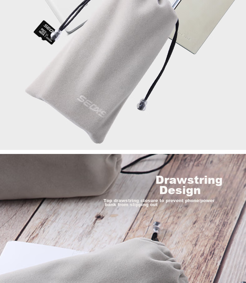 Smorss Phone Storage Pouch for Cables, Power Banks, Portable Chargers, Protective Case, Splitter Box, USB Drive Case, Drawstring Fleece Pouch 4